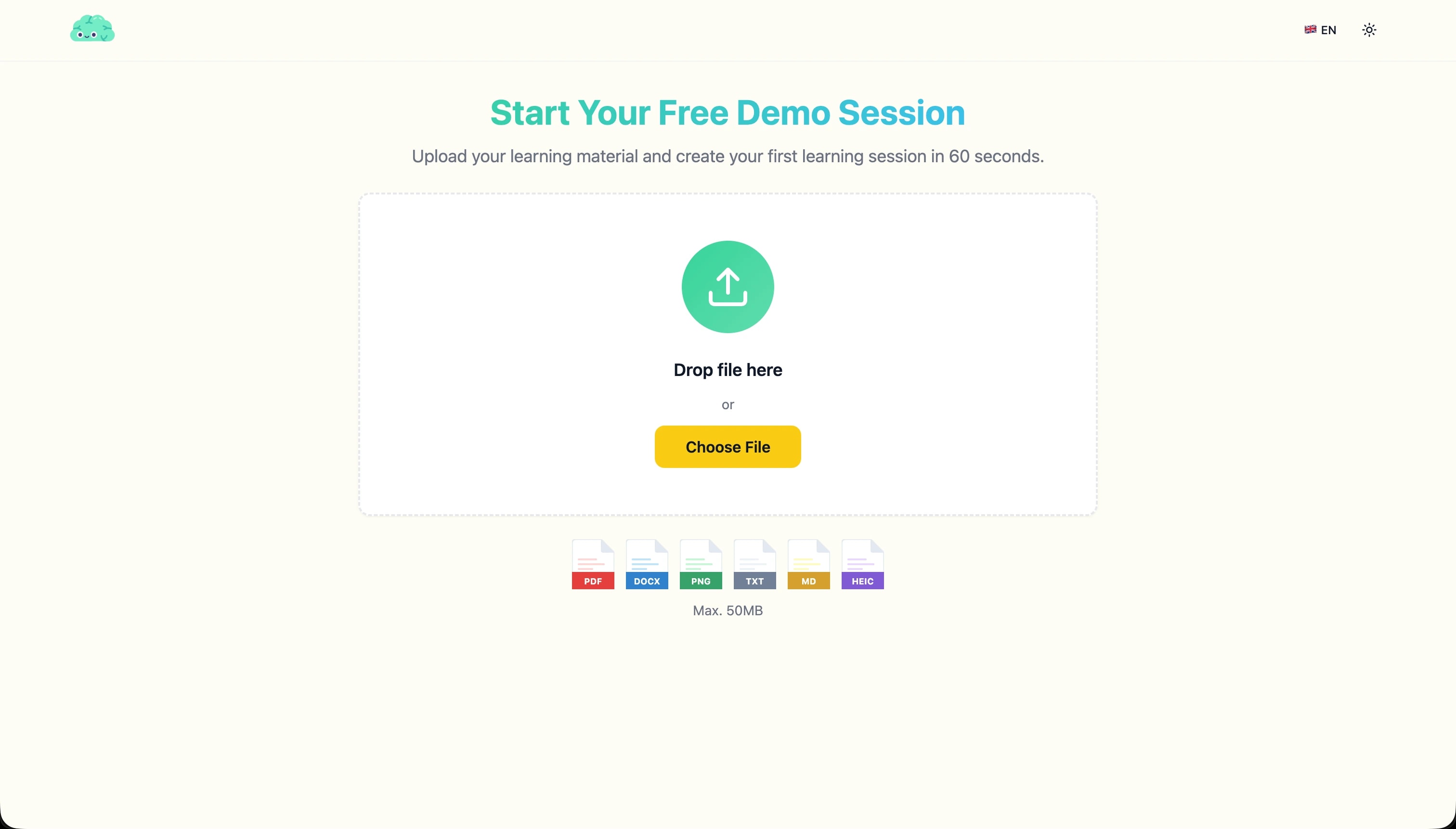 KLUUU upload entry accepting PDF, DOCX, image or text files up to 50 MB