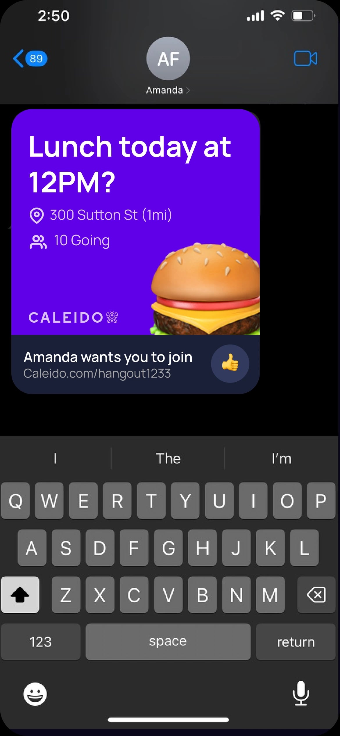 Calido shareable invite rendered as a branded iMessage preview