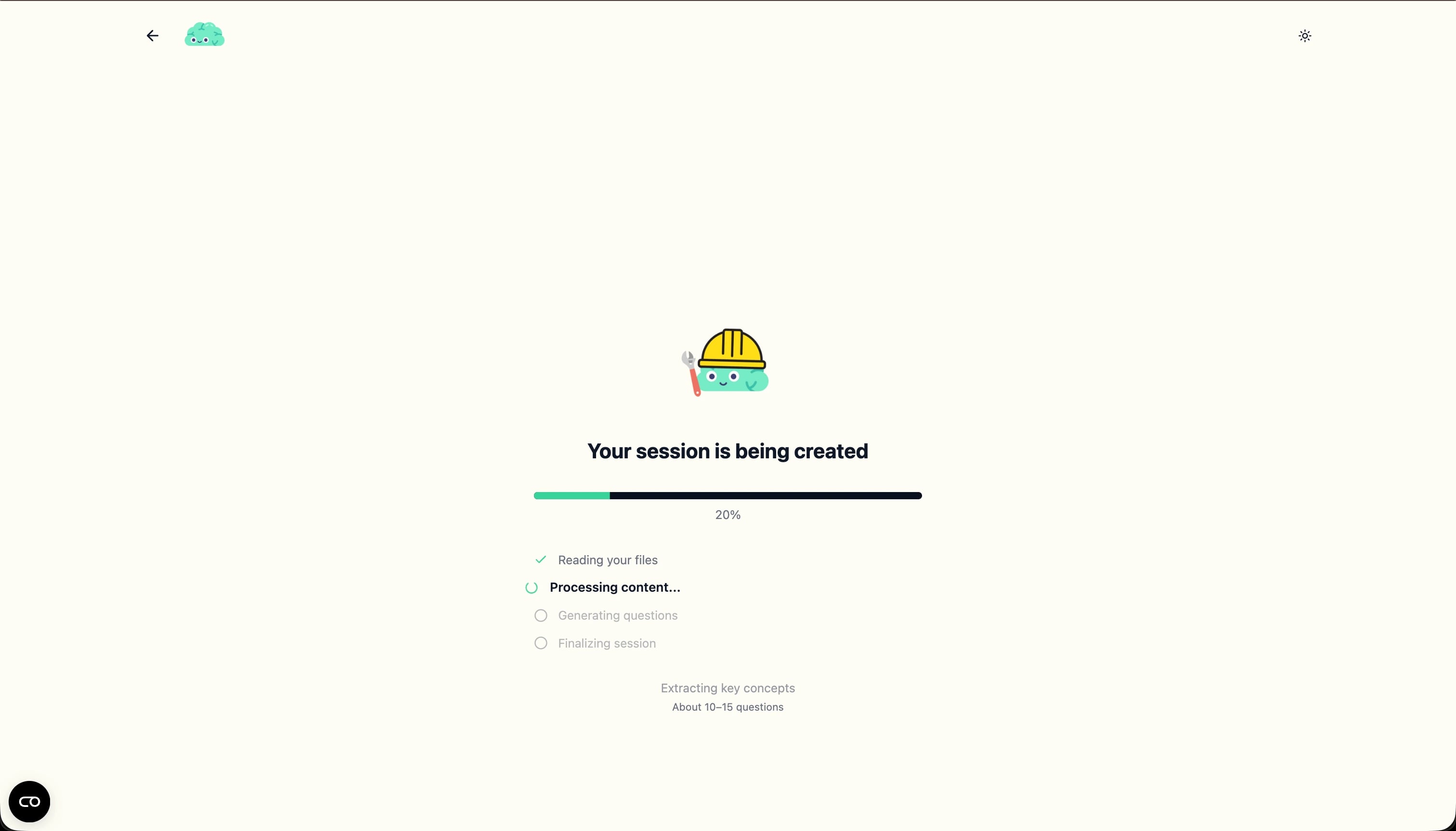 KLUUU quiz pipeline progress: reading, processing, generating and finalising stages