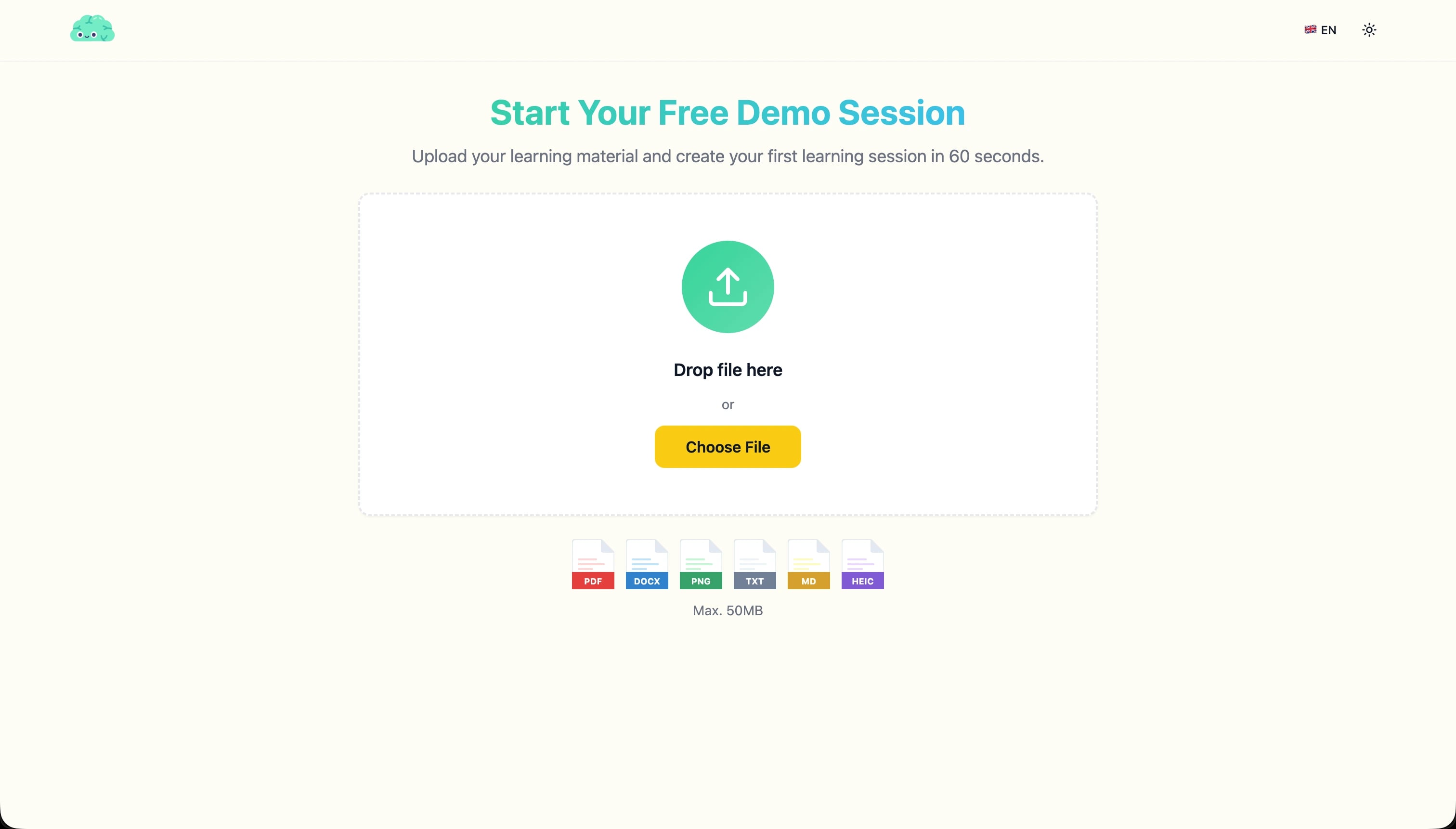 KLUUU upload entry accepting PDF, DOCX, image or text files up to 50 MB